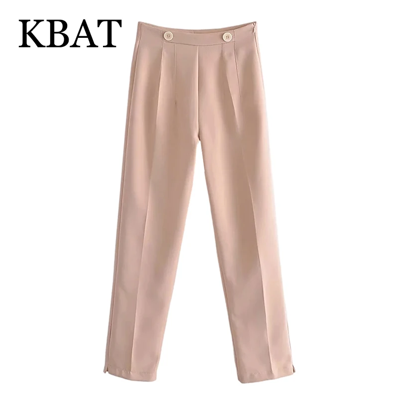 

Женские офисные брюки на пуговицах KBAT с высокой талией и боковой молнией на осень 2021