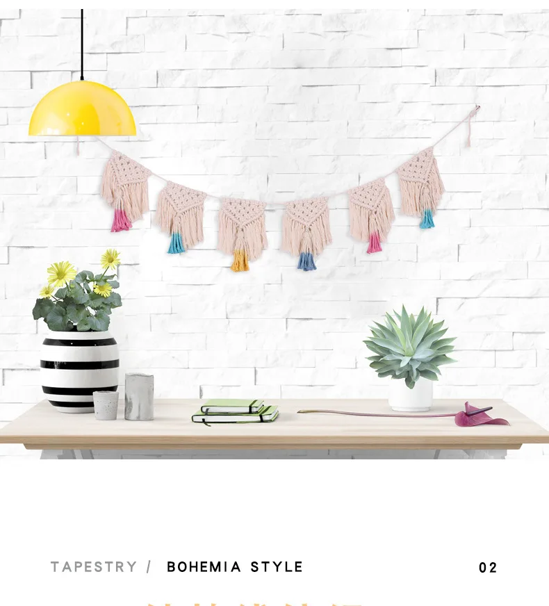 

Colorful Macrame Tapestry Boho Cotton Rope Home Room Wall Hanging Decoration Kids Children Cute Handwoven Nursery Decor T12