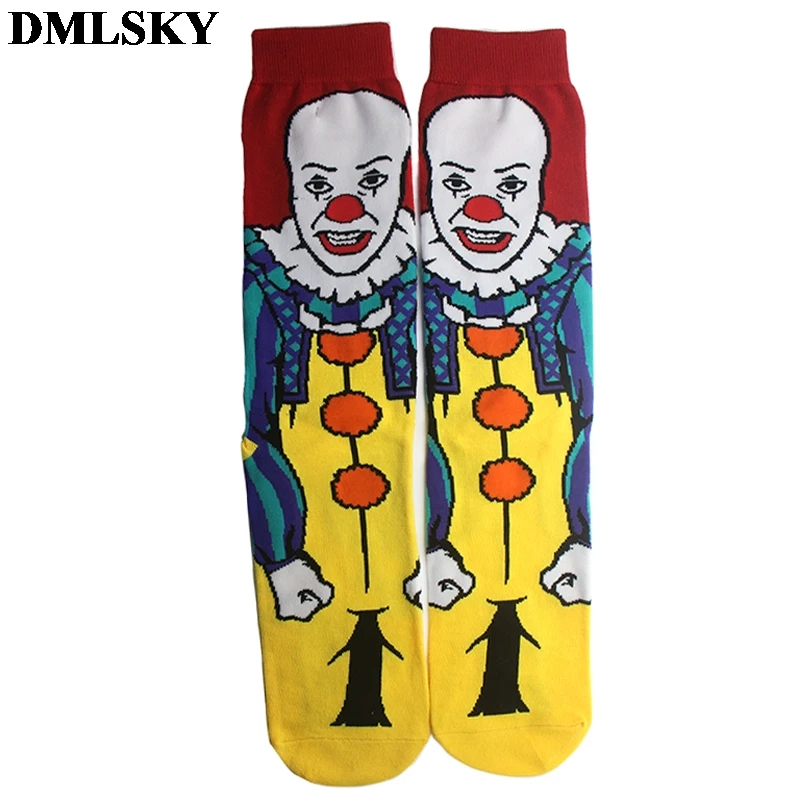 DMLSKY страшный клоун забавные Женские носочки мужские Модные хлопковые носки с 3D