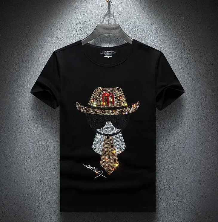 Футболка BORUNKE мужская летняя брендовая тенниска с алмазным камнем лидер продаж