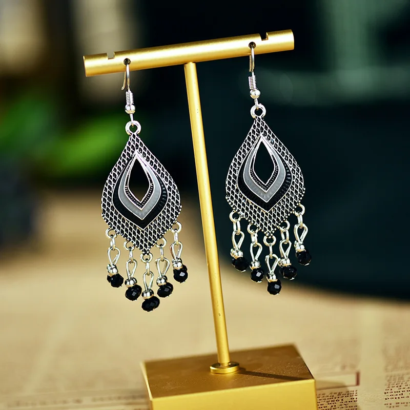 Модные Винтажные серьги с кисточками серебристого цвета в непальском стиле