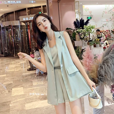 Женские костюмы из 3 предметов блейзер без рукавов + жилет шорты с эластичным