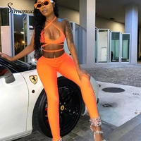 simenual criss cross bralette and pants matching sets for women bandage sporty casual two piece outfits workout active wear 2021