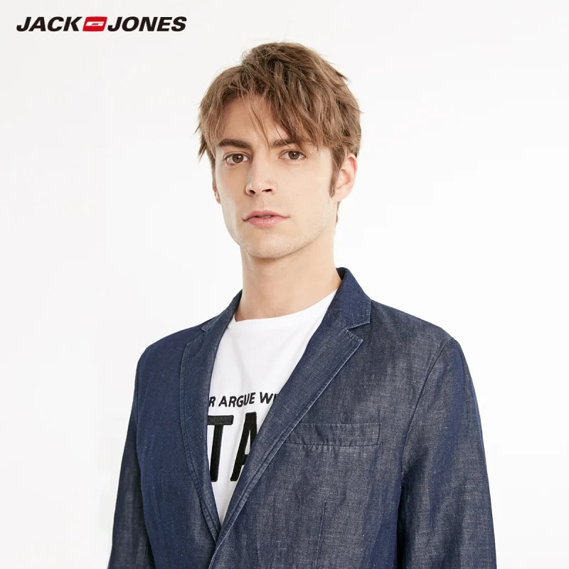 Мужской прямой Блейзер JackJones из чистого хлопка и льна 219108516|Пиджаки| |
