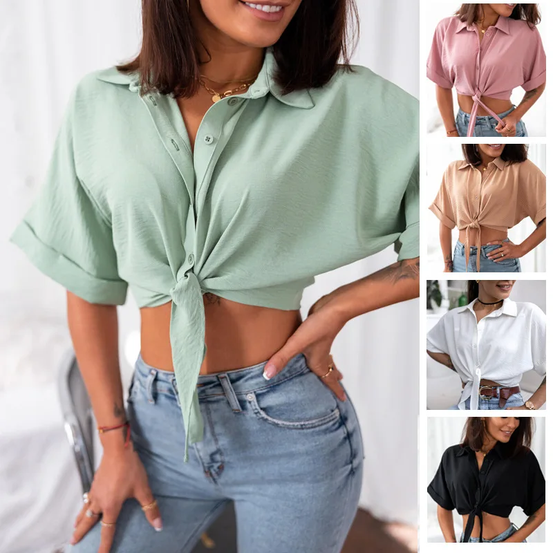 Chemisier à manches courtes pour femmes, ample, Sexy, à revers, nouvelle collection été 2021