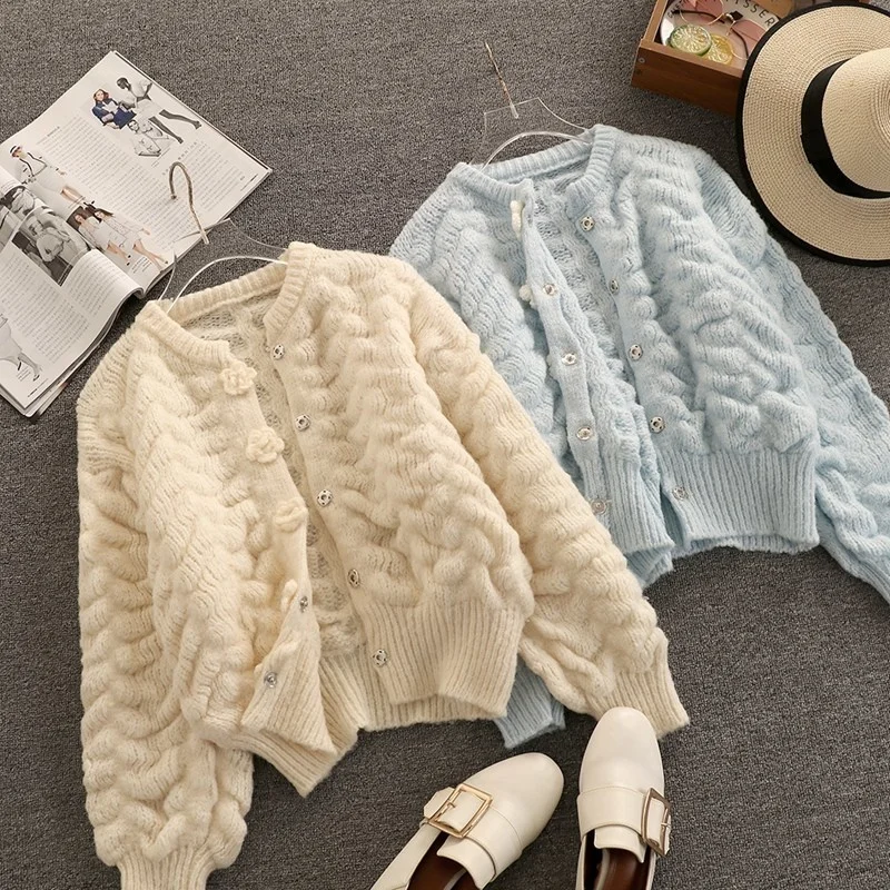 

2021 New Autumn Winter Korean Fashion Casual Sweater Cardigan Coat Women Loose Pull Femme Outerwear Short Lazy Knitted Crop Top