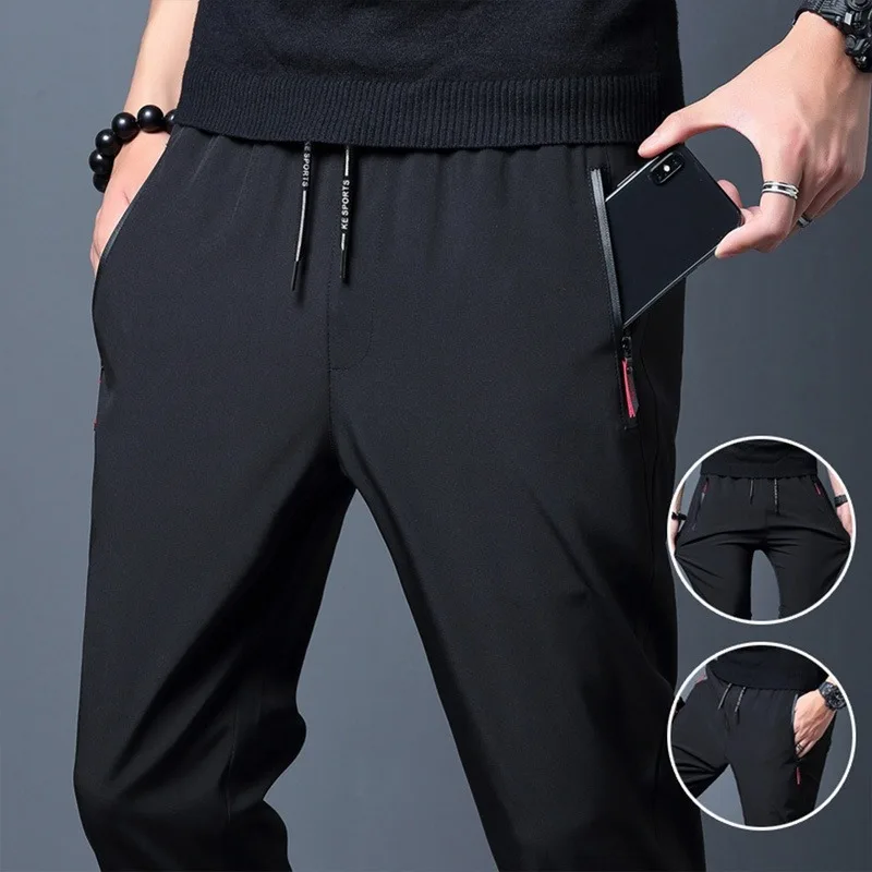 

Men Pants Multi-Pocket Zippers Casual Quick Dry Outdoor Sweatpants Breathable Slim Elasticity Trouser Pants