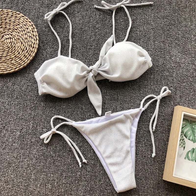 Женские Купальники Фиолетовый строка мини бикини с трусиками танга низкой талией банный костюм пляжный