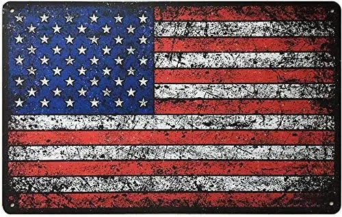 

RILI 8" x 12" Vintage American Flag Tin Sign Man Cave Home Decor Metal Signs