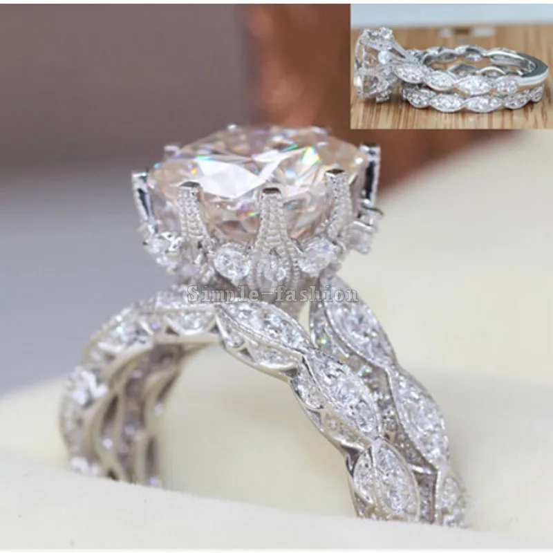 Роскошное кольцо с цветком 3ct имитация бриллианта 2 в 1 100% чистое серебро 925 пробы