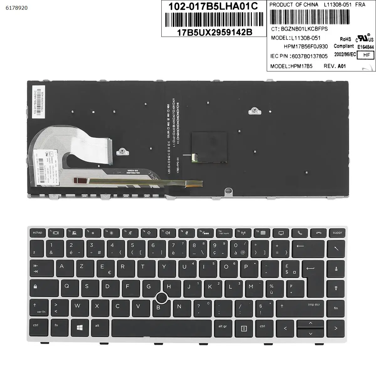 

French AZERTY New Original Keyboard for HP EliteBook 840 G5 846 G5 745 G5 ZBook 14u G5 G6 Laptop Silver Frame Backlit & Pointer
