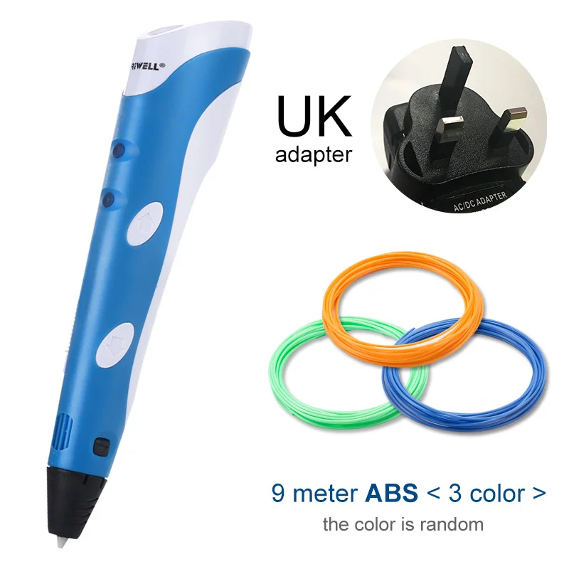 Myriwell, 3D Ручка,, сделай сам, 3D печать, ручка с 100 м ABS/PLA нитью, креативная игрушка, подарок для детей, дизайнерский рисунок - Цвет: Blue UK