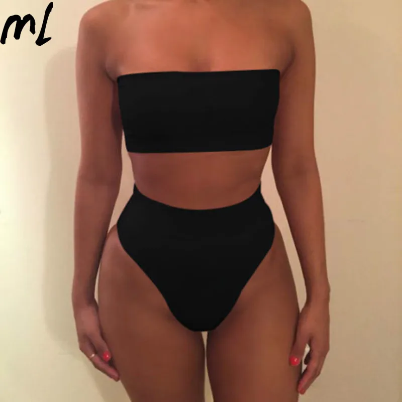 Женский бандажный купальник бикини с высокой талией без бретелек 2 шт. пляжная