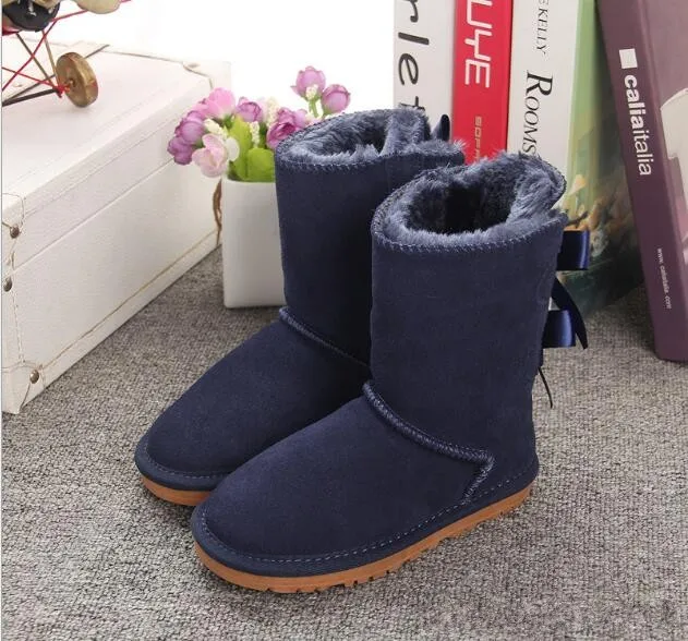 3280 Dark Blue Брендовые Новые теплые зимние ботинки для девочек, зимняя детская обувь, ботинки для девочек, кожаные ботинки с бантом для детей, зимняя обувь - Цвет: 3280 Dark Blue