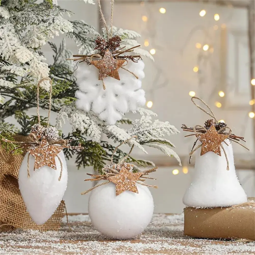 

Белый Рождественский шар диаметр 80 мм, снежинка, капля воды, колокольчик, украшения для рождественской елки, подвесные Подвески для елки, Подарочные шары