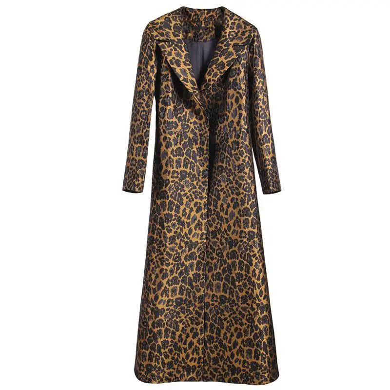 

Leopard Print Coat For Women 2021 Autumn And Winter New Korean Style Fashion Over The Knee Long Coat