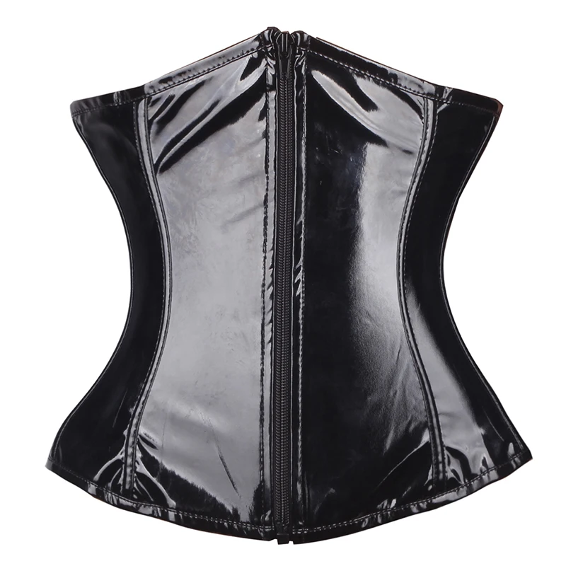 

Ladies Zipper Slimming Sexy PVC Lingerie Plastic Steel Boned Corset Hot Wide Underbust Waist Belt Corset Top Plus Size Corselet