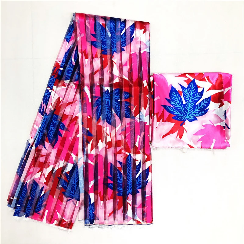 

Hot sale Style satin silk fabric with organza African wax design 6 YARDS! usage Wedding, party, dress, skirt, suits... YL 1018