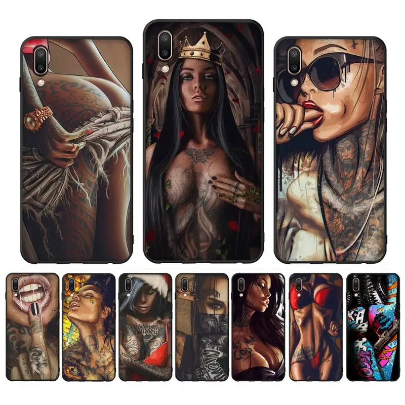 

Sexy Sleeve Tattoo Girl Phone Case Case For Oppo Reno Realme C3 6Pro Cover For vivo Y91C Y17 Y19 Funda Capa