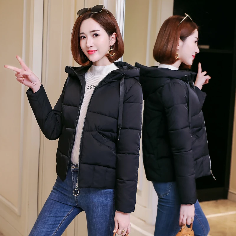 

Parka Women Short Tops 2019 Fashion Cotton Padded Hooded Winter Jacket Warm Thicken Female Outerwear Student Casual Basic Coat