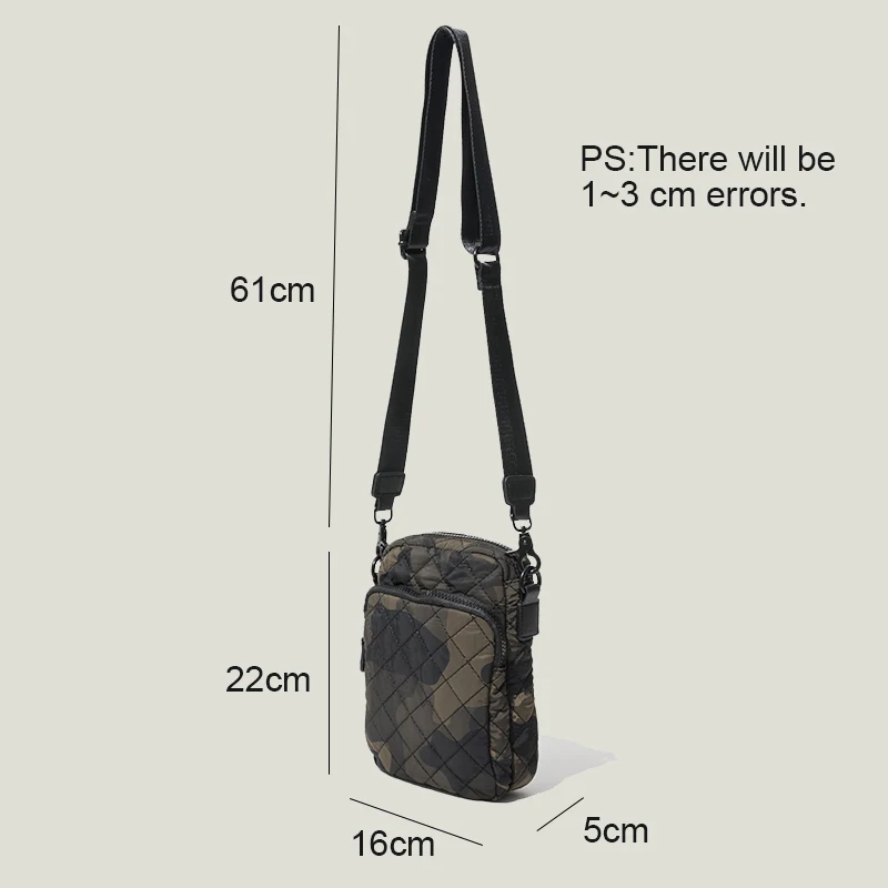 MABULA Camouflage Quilted Sling Bag Multi-pockets Nylon Cotton Padded Unisex Phone Crossbody Purse Protable Sport Travel Pouch