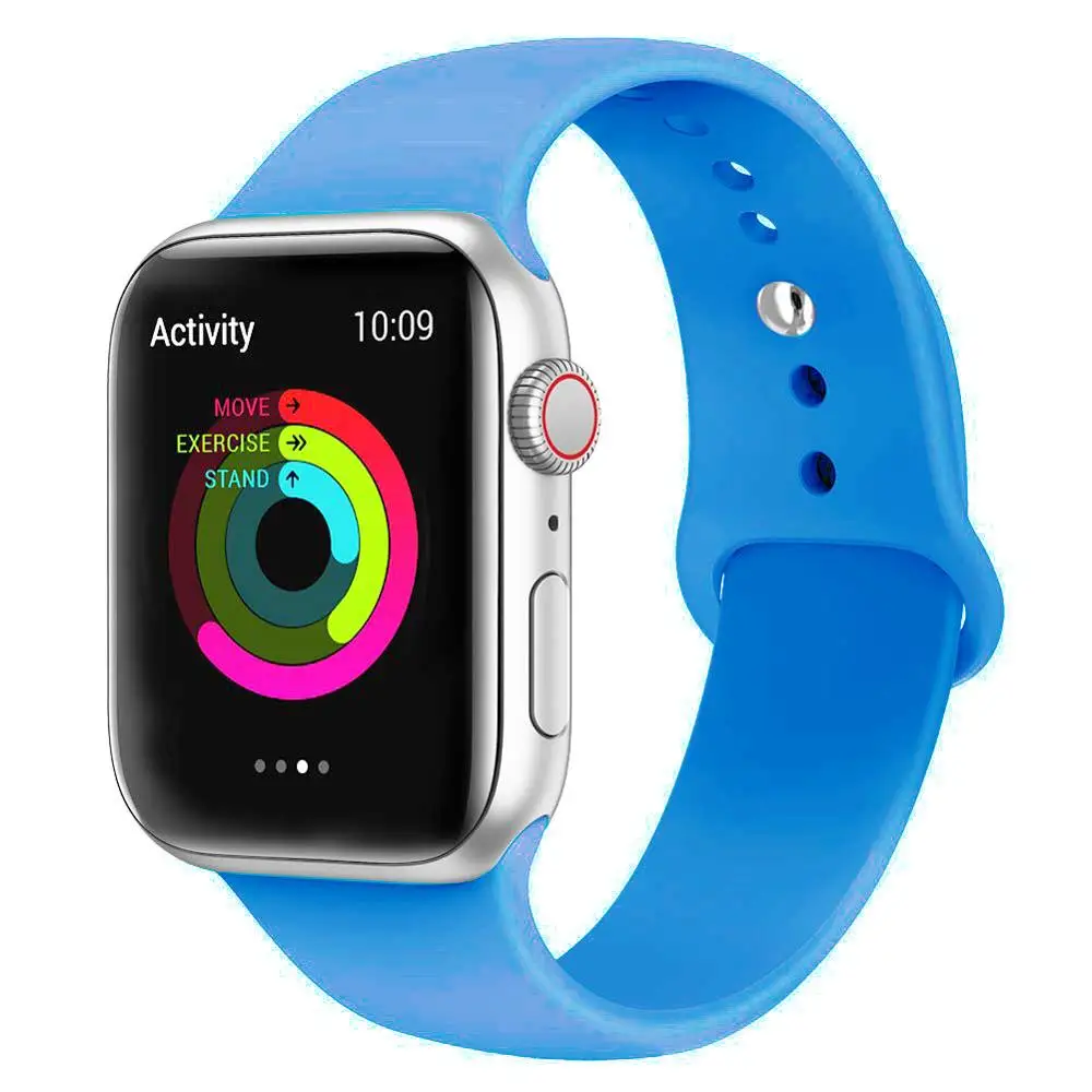 Blue Силиконовый ремешок для наручных часов Apple Watch, 42 мм, 38 мм, Версия 44 мм 40 мм резиновый браслет Ремешки черный ремешок наручных часов Iwatch серии 5/4/3/2/1 браслет - Цвет ремешка: Blue