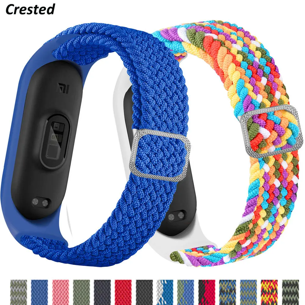 

Браслет для Mi band 6, эластичный регулируемый нейлоновый Плетеный ремешок для Mi band 4, Mi band 5, браслет для xiaomi Mi band 4, 3, 5, 6