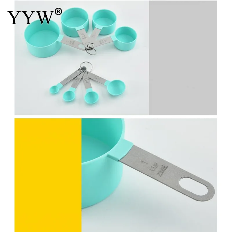 

Household Kitchen Plastic Measuring Spoon Measuring Cup Set 8-Piece Set Stainless Steel Handle Measuring Cup Measuring Spoon