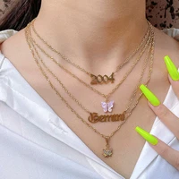 2022 new cute butterfly year number chain necklace for women stainless steel constellation letters multilayer necklaces jewelry