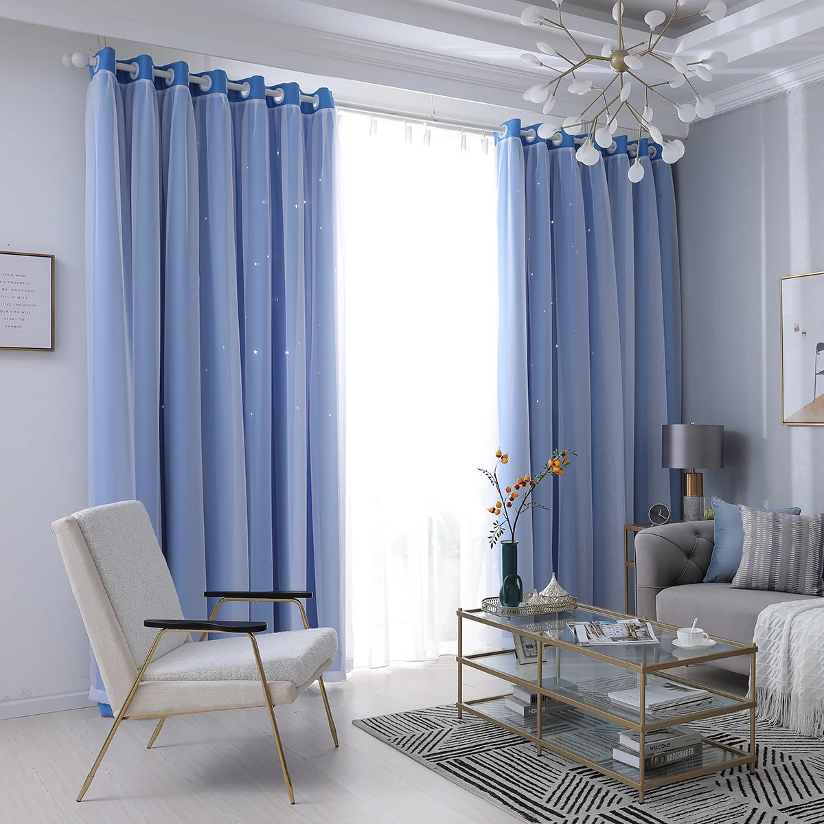 1/2 панелей оконные занавески двухслойная пряжа Тюль верхние звезды 5 цветов