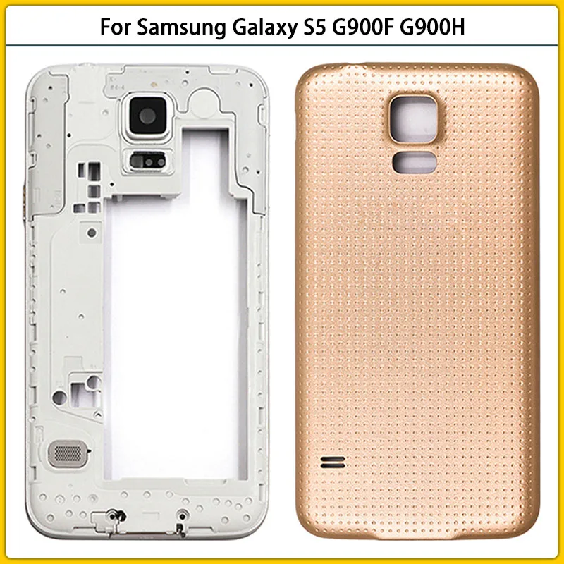 

New For Samsung Galaxy S5 G900F G900H i9600 Plastic Middle Frame Bezel Battery Back Cover Rear Door Housing Case Chassis Replace