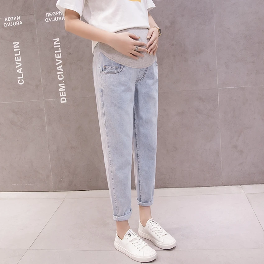 

Pregnant women's jeans cropped trousers spring and autumn pregnant women casual baggy pants loose pregnant women's pants