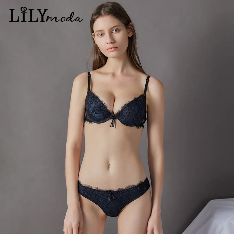 Комплект женского кружевного Бесшовного нижнего белья с чашкой пуш ап|Комплекты