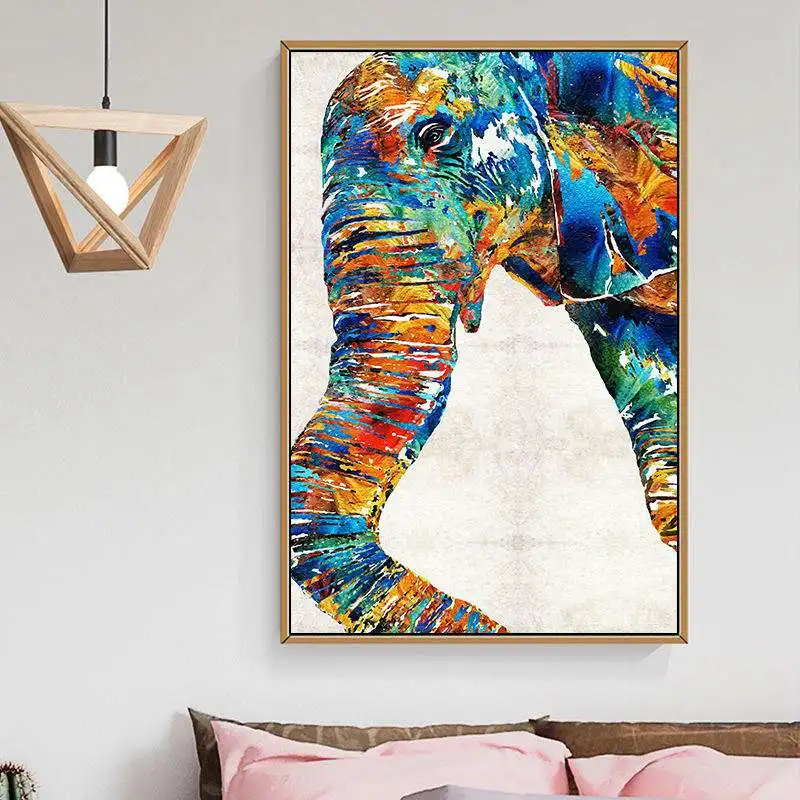 Абстрактный цветной животный слон в скандинавском стиле холст декоративная