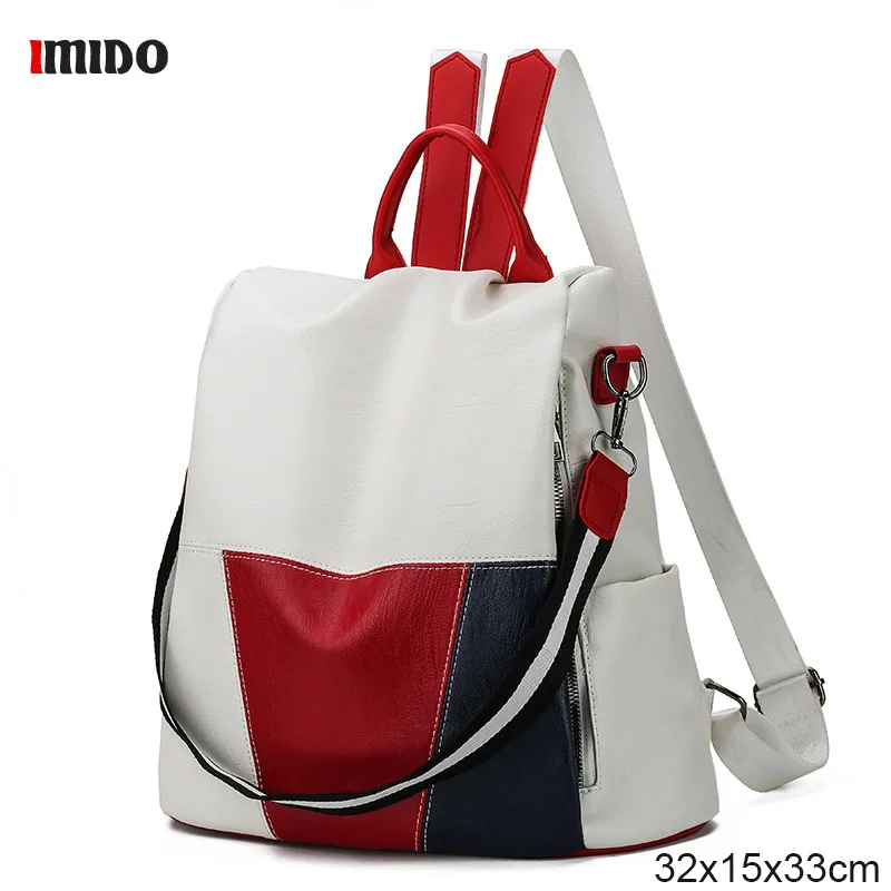 Женская сумка на плечо из ПУ кожи черная и белая с защитой от кражи для школы