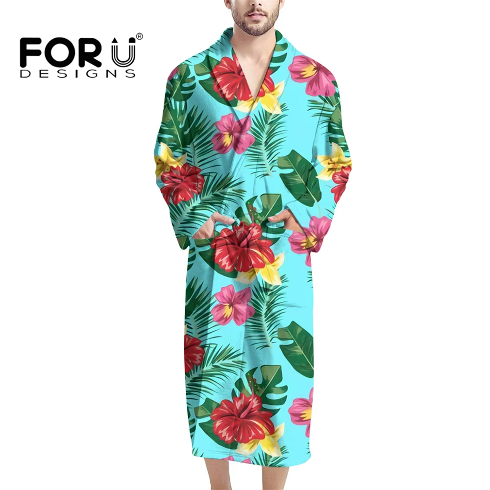 

FORUDESIGNS/Мужское кимоно, тропический цветок, пальмовый лист, банные халаты длиной до колена, легкая ночная рубашка, мягкая одежда для ванной дл...