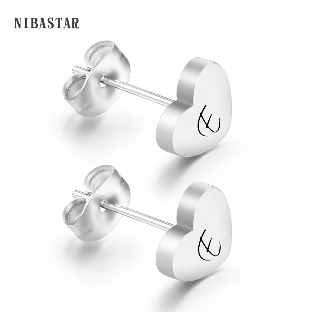 Бесплатная гравировка алфавитные серьги сердце из нержавеющей стали начальные с