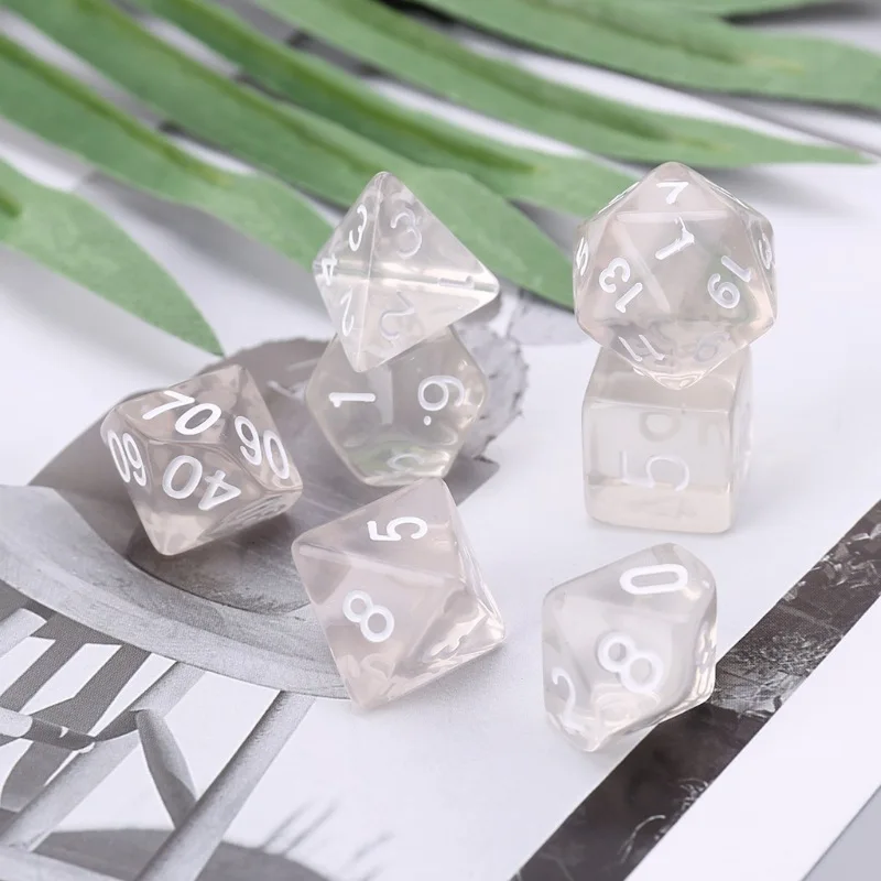 

7pcs/set Transparent White Dice D4 D6 D8 D10 D12 D20 Dice Set for Entertainment Playing Games Polyhedral Dice Table Board Game