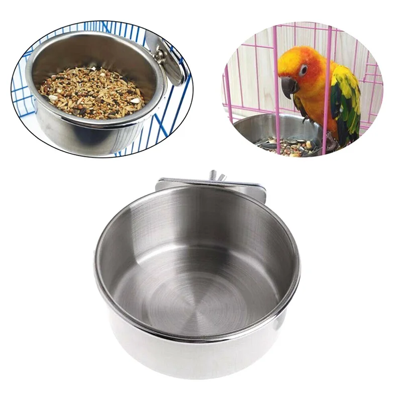 

Stainless Steel Coop Cup Pet Parrots Food Feeder Macaw Water Bowl for Bird Cage TT-best