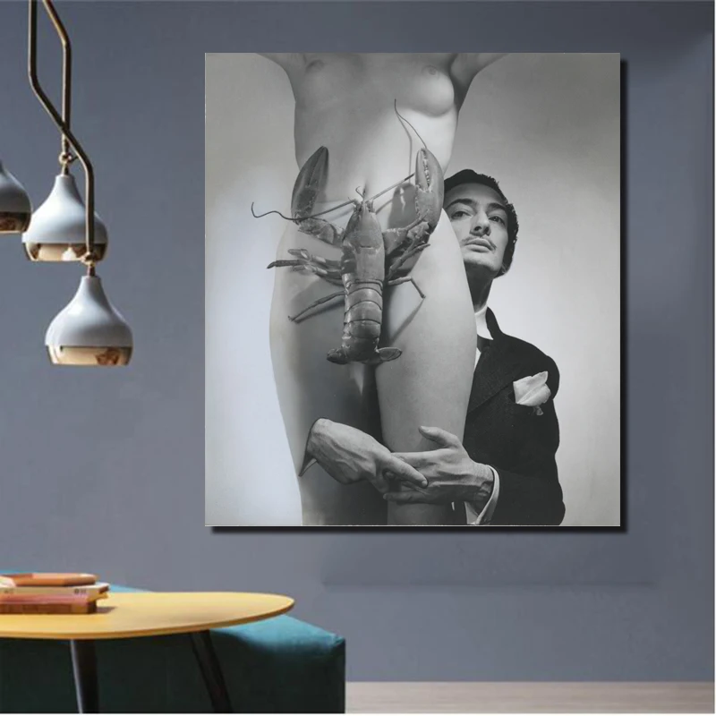 Сальвадор Дали портрет Обнаженная девушка и креветки поп-арт масляная живопись