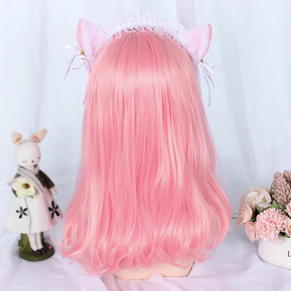 

MCOSER Fancy Lolita 45CM Medium Party Synthetic Wavy Hair Harajuku Pink Cosplay Wig Basic Style Lady Fashion Halloween + Wig Cap