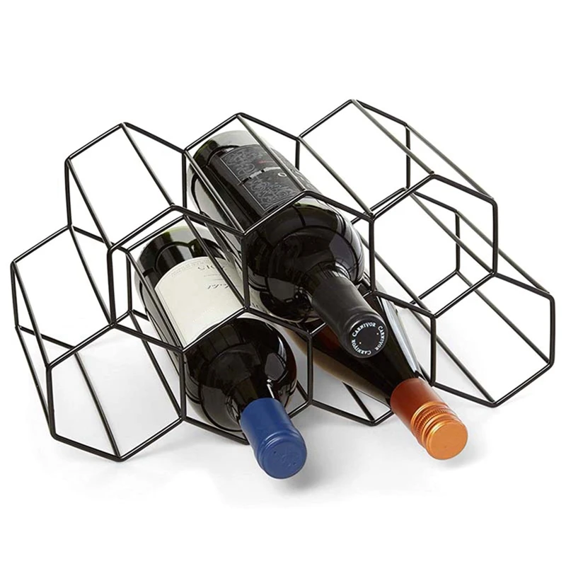Hexagon 9 Bottle Wine Holder Display Modern Metal Honeycomb Rack Storage Beehive Tabletop | Дом и сад
