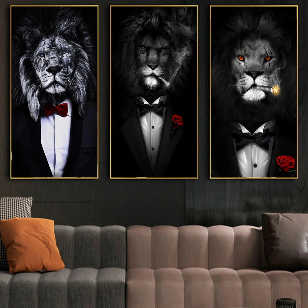 

Bad Boy of Lions Art Paintings on the Wall Art Posters And Prints Lions in a Suit Modern Art Pictures Home Wall Decor Cuadros
