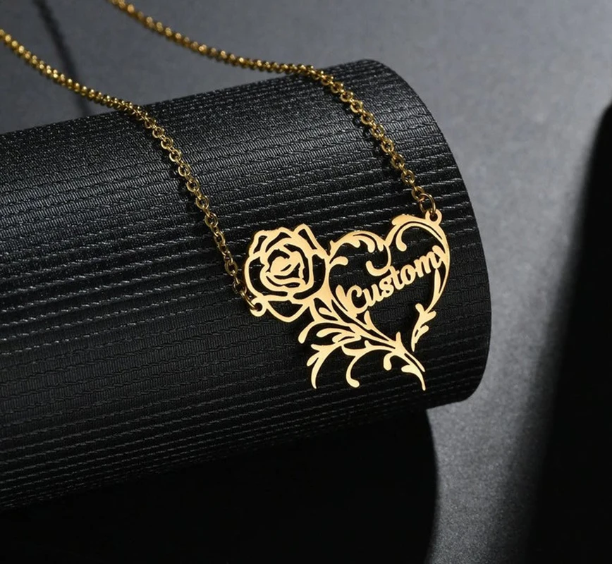 

Sherman Customized Name Necklace Romantic Rose Personality Nameplate Pendant Stainless Steel Female Lover Gift Couple Necklace