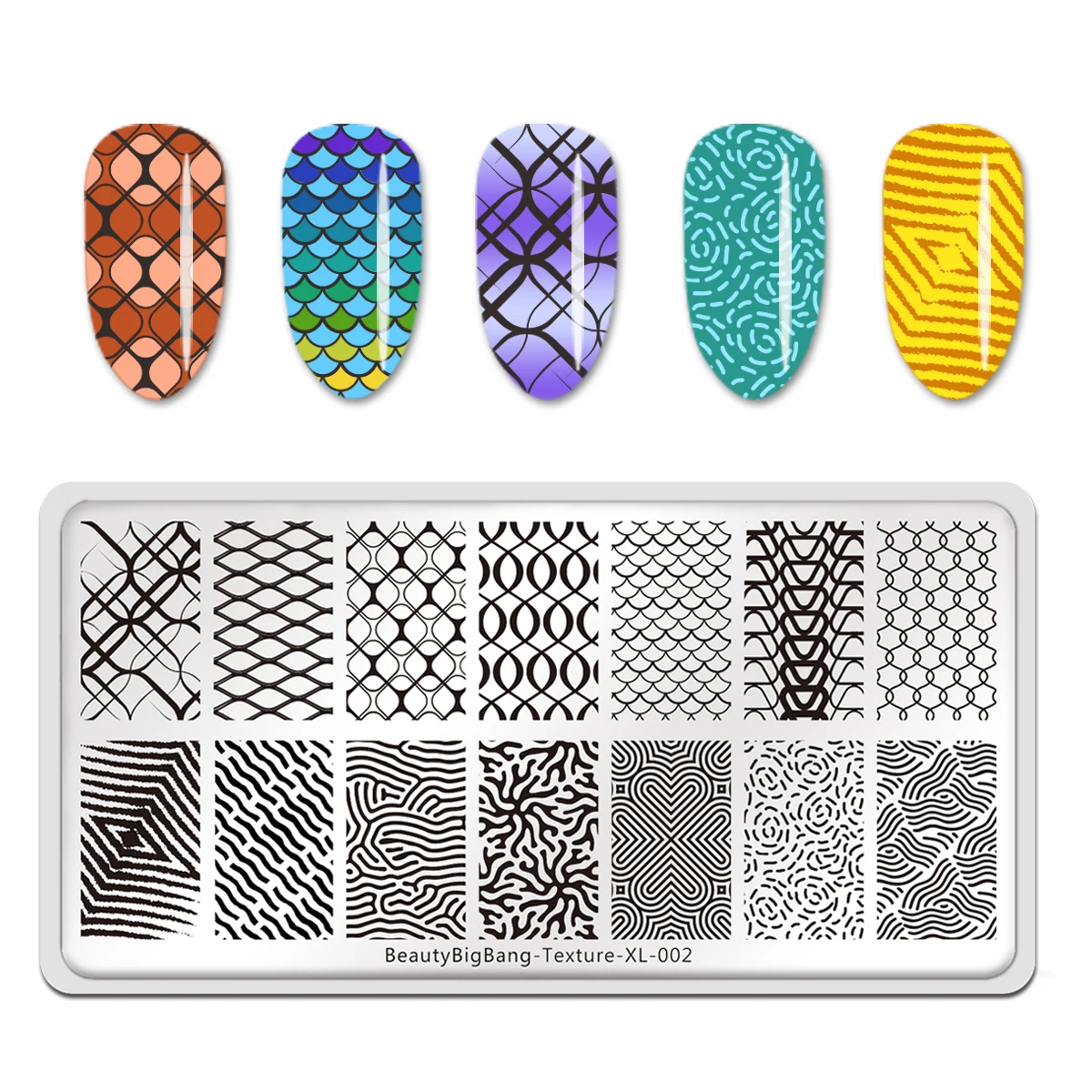 

Трафарет BeautyBigBang из нержавеющей стали для дизайна ногтей шаблон штамповочная пластина для ногтей текстурная сетка рыба весы геометрическо...