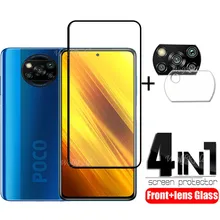 4-in-1 For Xiaomi Poco X3 Glass For Poco X3 Tempered Glass Protective Full Screen Protector For Poco M4 M3 Pro F3 X3 Lens Glass