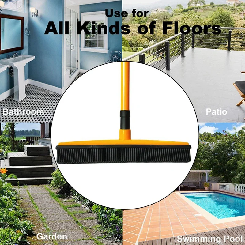 

Rubber Broom Pet Hair Lint Removal Device Telescopic Bristles Clean Sweeper Squeegee Scratch Bristle Long Push Broom