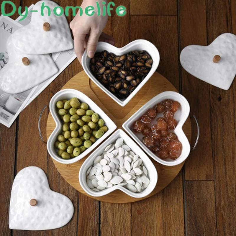 Скандинавский бамбуковый деревянный поднос белая сетка в форме сердца с крышкой