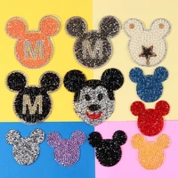 1pcs Sparkling Rhinestone Cartoon Disney mickey Minnie mouse Pattern Clothes Patches Sequined Appliques Bling Iron-on Patches