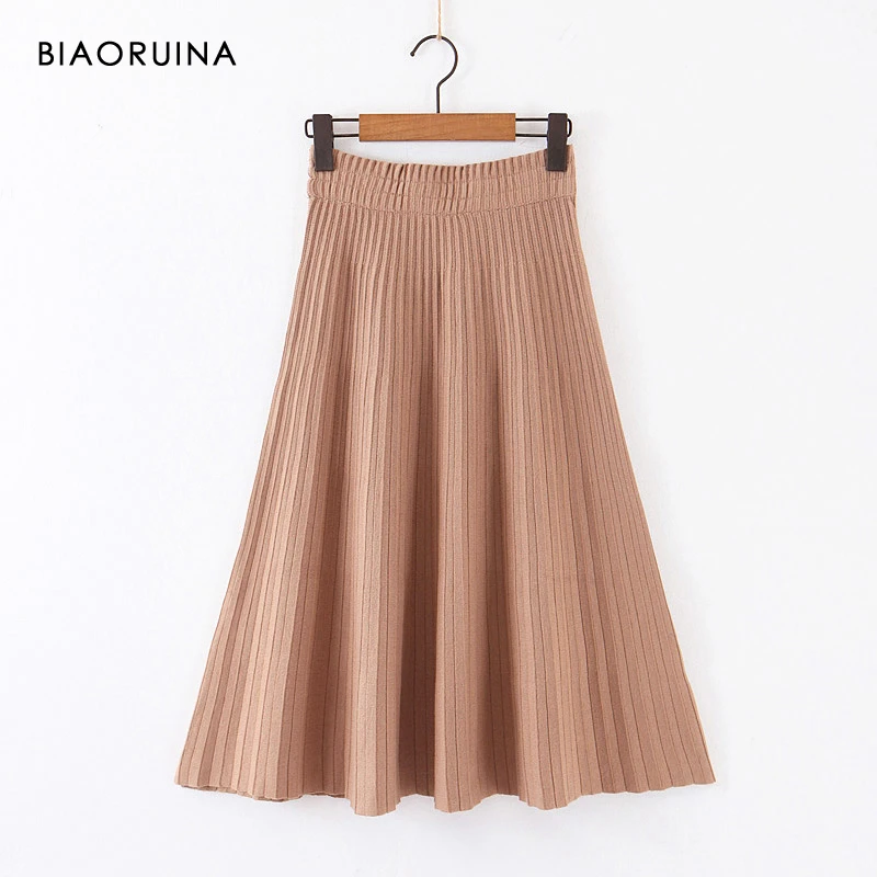 BIAORUINA Женская однотонная элегантная плиссированная юбка эластичная трикотажная